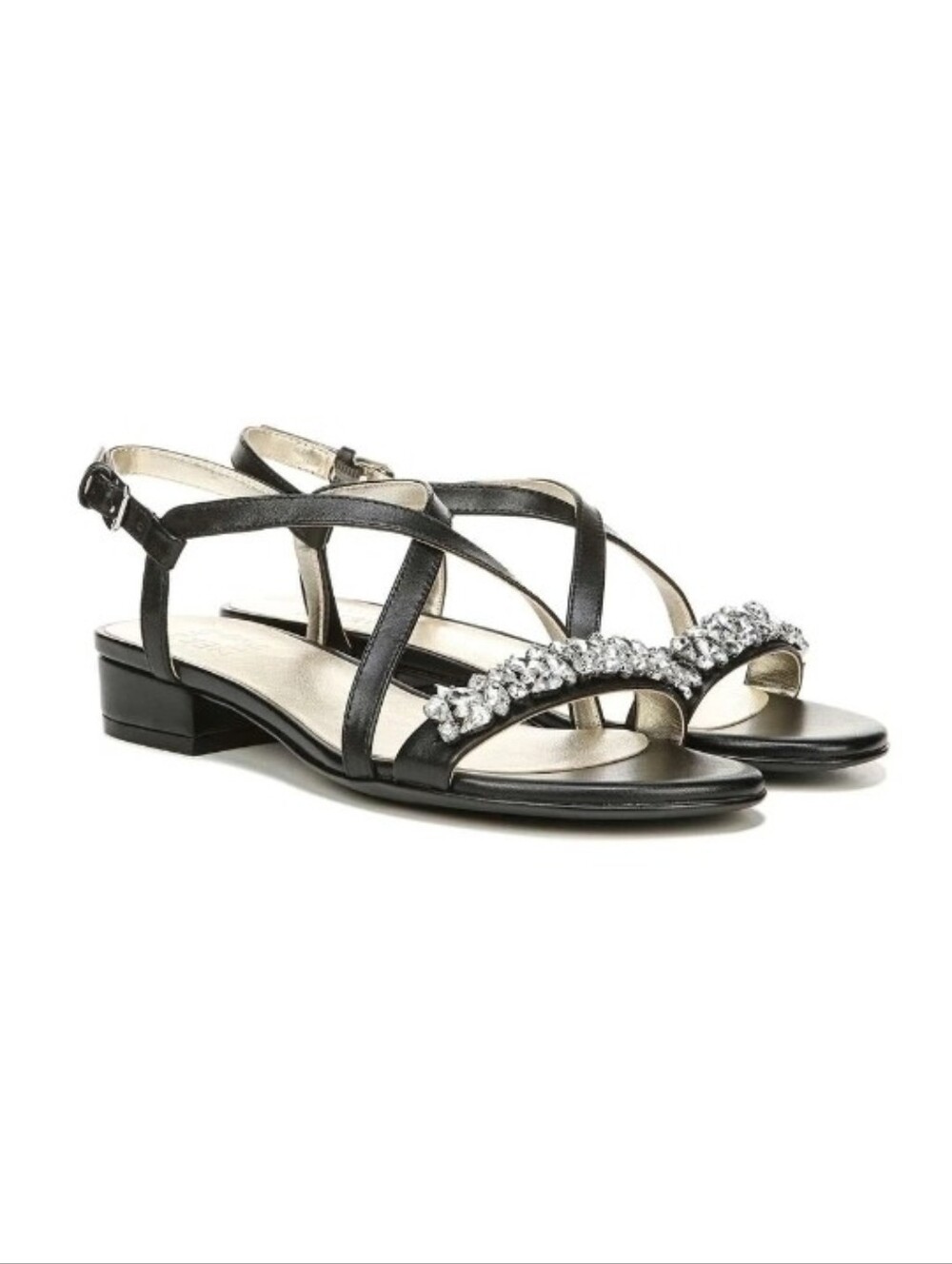 NEW Naturalizer Macy Low Heel Leather Sandal Black 9 W (Wide)